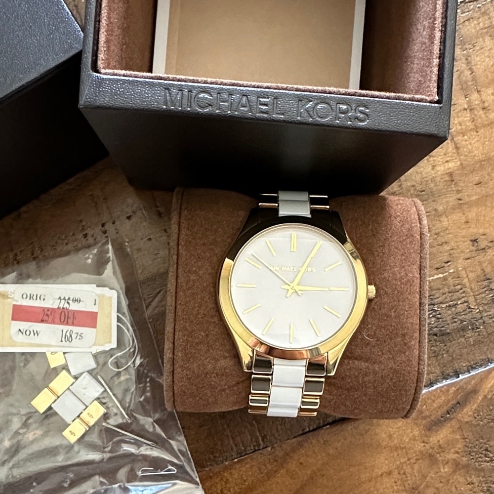 Michael Kors Gold and white Two-Tone Bracelet Watch - NEEDS BATTERIES